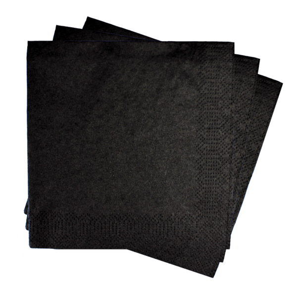 Servietten, Zellstoff, schwarz, 24x24 cm, 3-lagig, 1/4 Falz