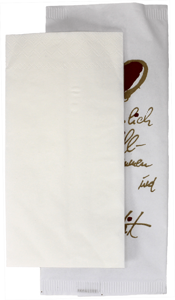 Bestecktaschen Guten Appetit, 25x11 cm mit innenliegender Serviette, Zellstoff, hochweiß, 40x40 cm, 2-lagig, Kopffalz – Bild 3