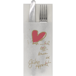 Herzlich Willkommen Guten Appetit Besteckservietten, Airlaid, weiß, 40x33 cm, 1/8 Falz