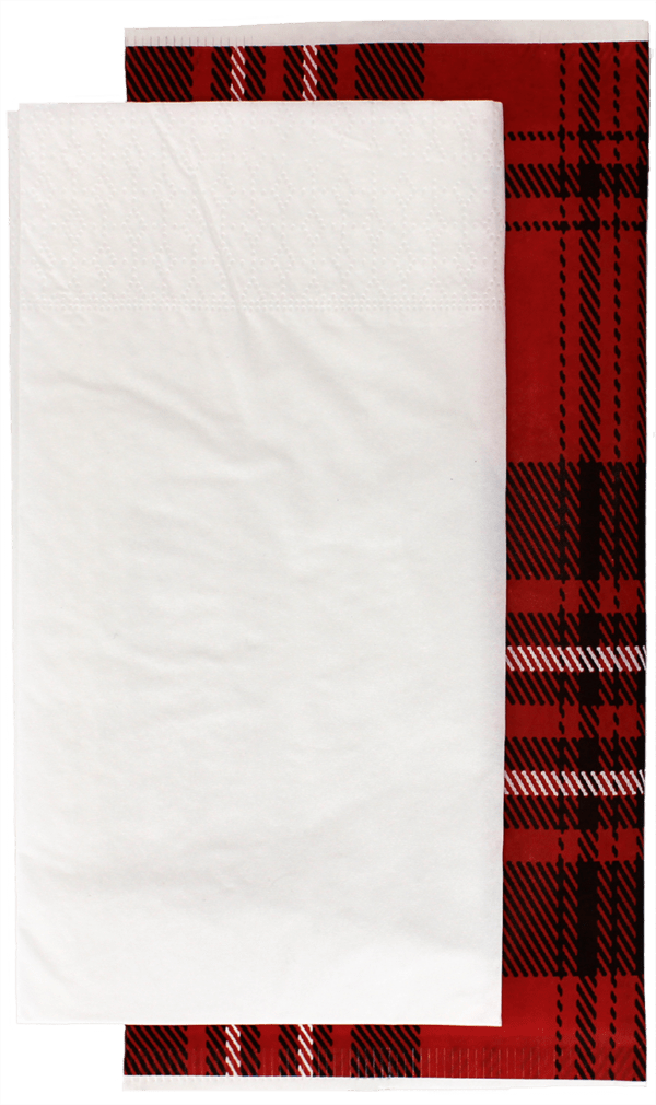 Bestecktaschen Scottish Red, 27x13 cm mit innenliegender Serviette, Zellstoff, hochweiß, 48x48 cm, 2-lagig, Kopffalz – Bild 3