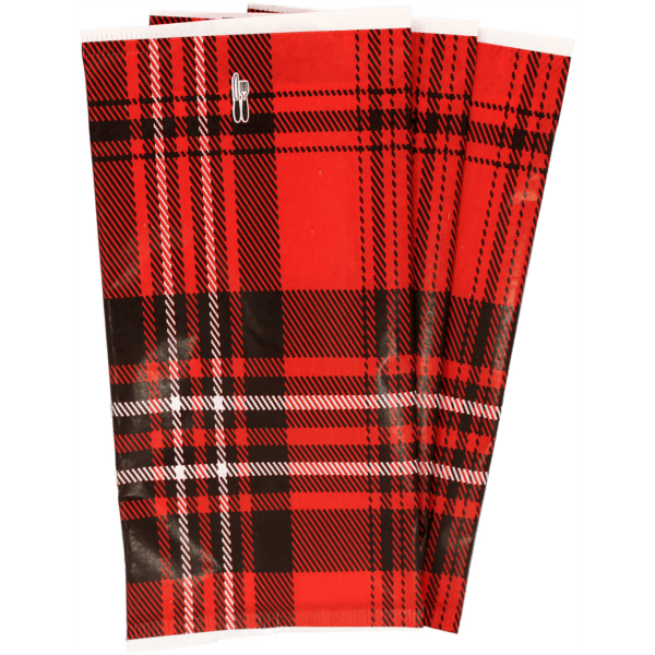 Bestecktaschen Scottish Red, 27x13 cm mit innenliegender Serviette, Zellstoff, hochweiß, 48x48 cm, 2-lagig, Kopffalz