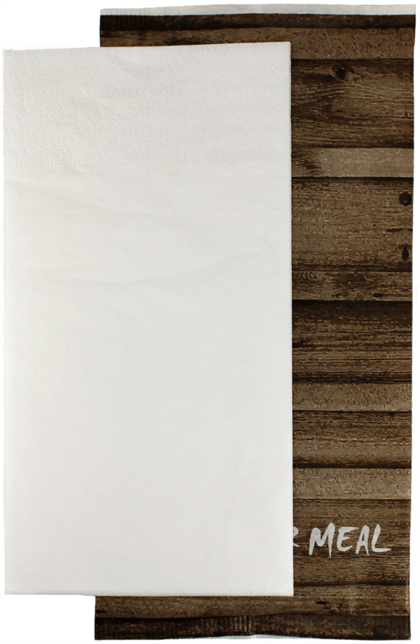 Bestecktaschen Enjoy Your Meal, 27x13 cm mit innenliegender Serviette, Tissue, hochweiß, 48x48 cm, 2-lagig, Kopffalz – Bild 3